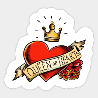 Queen of Hearts Old Tattoo Concept with Roses Sticker